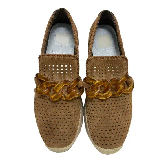 Dolce Vita Jhenee Leather Perforated Chunky Chain Espadrille Perf Women's sz 8.5 - Picture 3 of 11